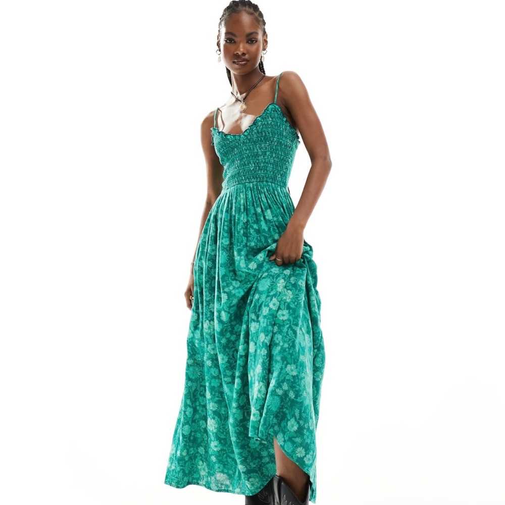 Elegant Green Floral Maxi Dress